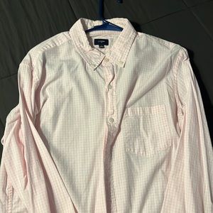 J crew pink and white checkered casual button down